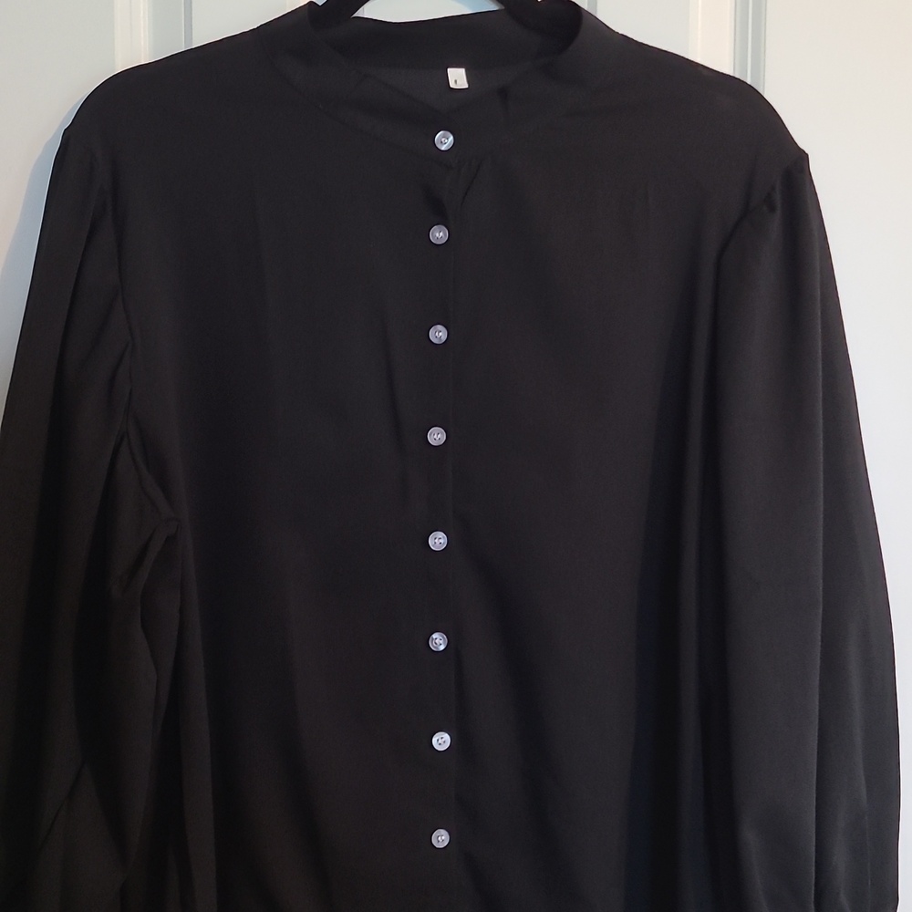 Women's Black Button-Down Shirt - Classic Long Sleeve - Picture 2 of 5